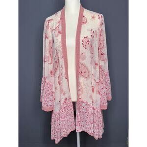Torrid Women's Kimono Pink Paisley Chiffon Ruffle Size: 1 (XL)